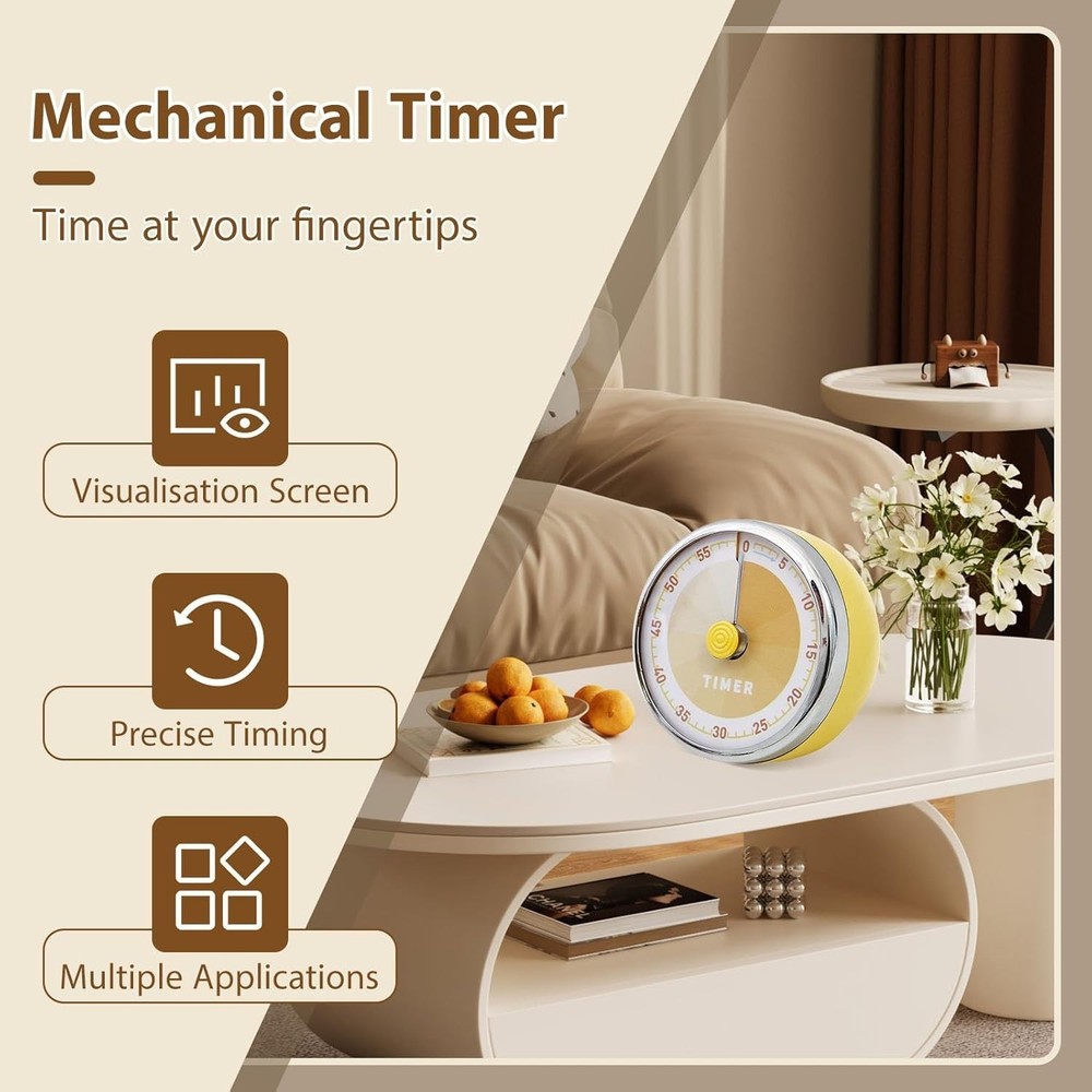 Mechanical Time Manager, 60 Minute Desk Visual Timer, Chef Cooking Timer Clock