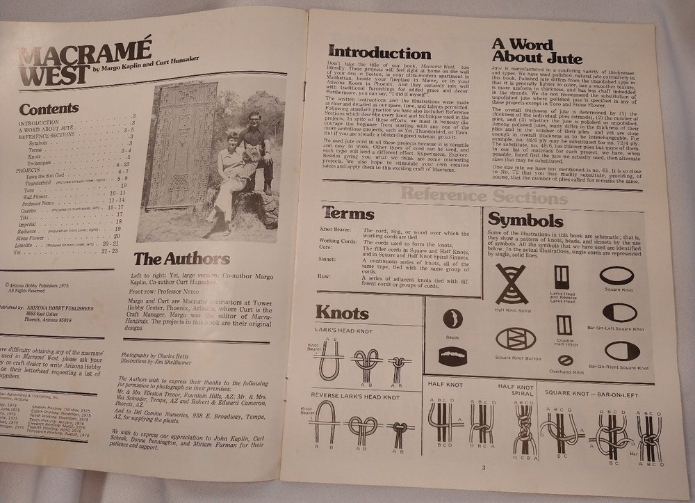 Macramé West by Margo Kaplin & Curt Hunsaker Instruction Book 1975