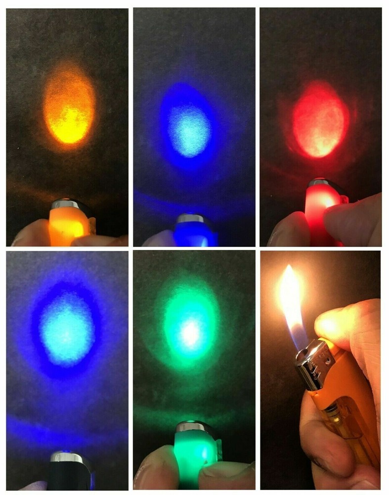(7 Pack) 5-Flags Refillable Butane Flame AST Lighter (Colored LED Flashlight)New