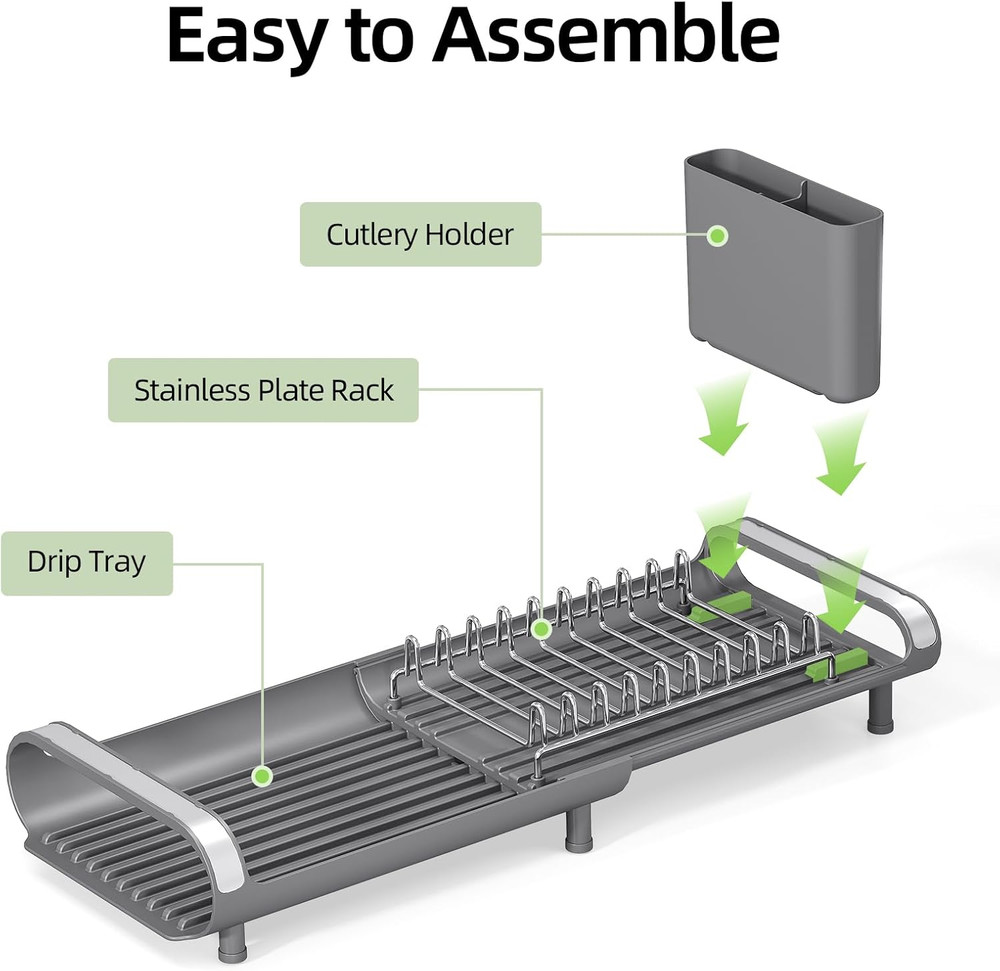 Small Dish Drying Rack, Mini Expandable Compact Dish Rack, Slim Extendable Stain