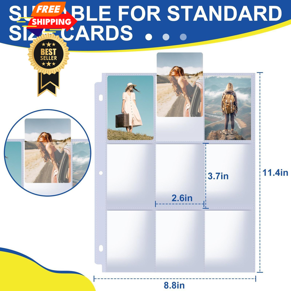2160 Pockets Card Sleeves Binder Sheets, 9 Pocket 120 Pack, Clear