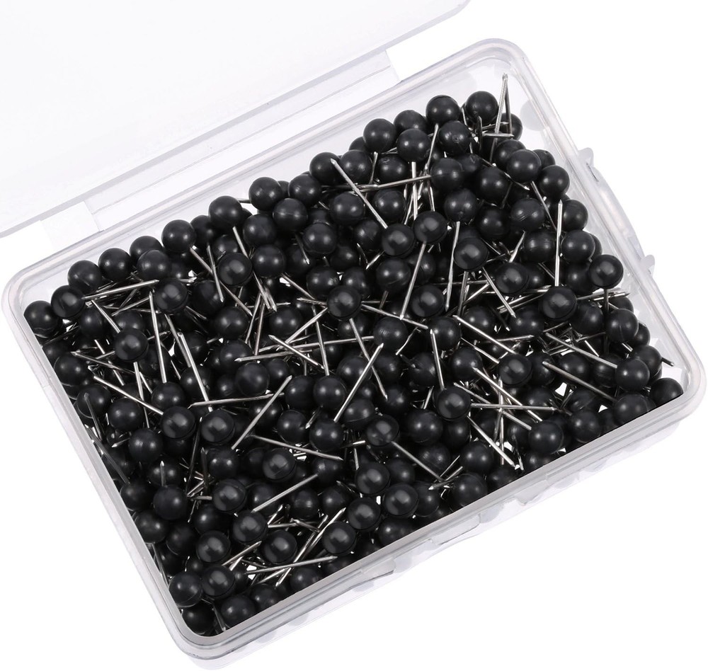 500 Pack Map Push Pins 1/8 Inch Black Tacks Small Round Head