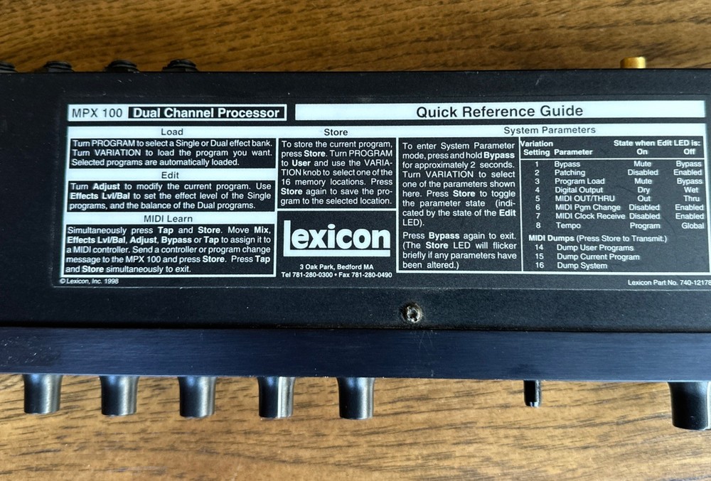 Lexicon MPX 100 Multi Effects Processor, Chorus, Delay, Reverb.
