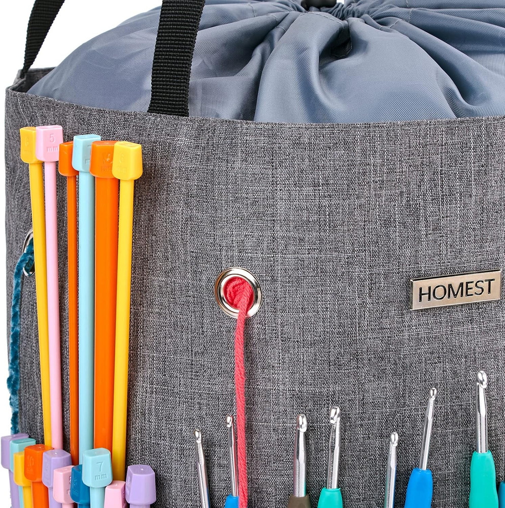 Large Crochet Bag with Customized Front Compartment for Knitting Accessories, Ya