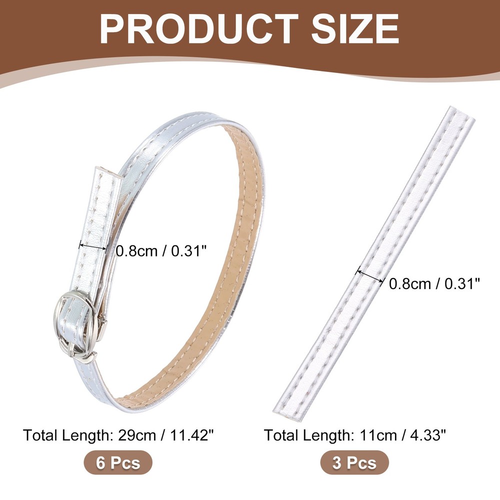 3 Pair Replacement Ankle Strap for Heels Leather Shoe Band, Light Silver