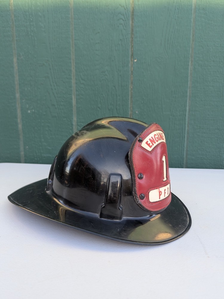 Firefighter Fireman's Helmet Engine Co. PFD # 1 MSA Black Helmet Patch W Strap