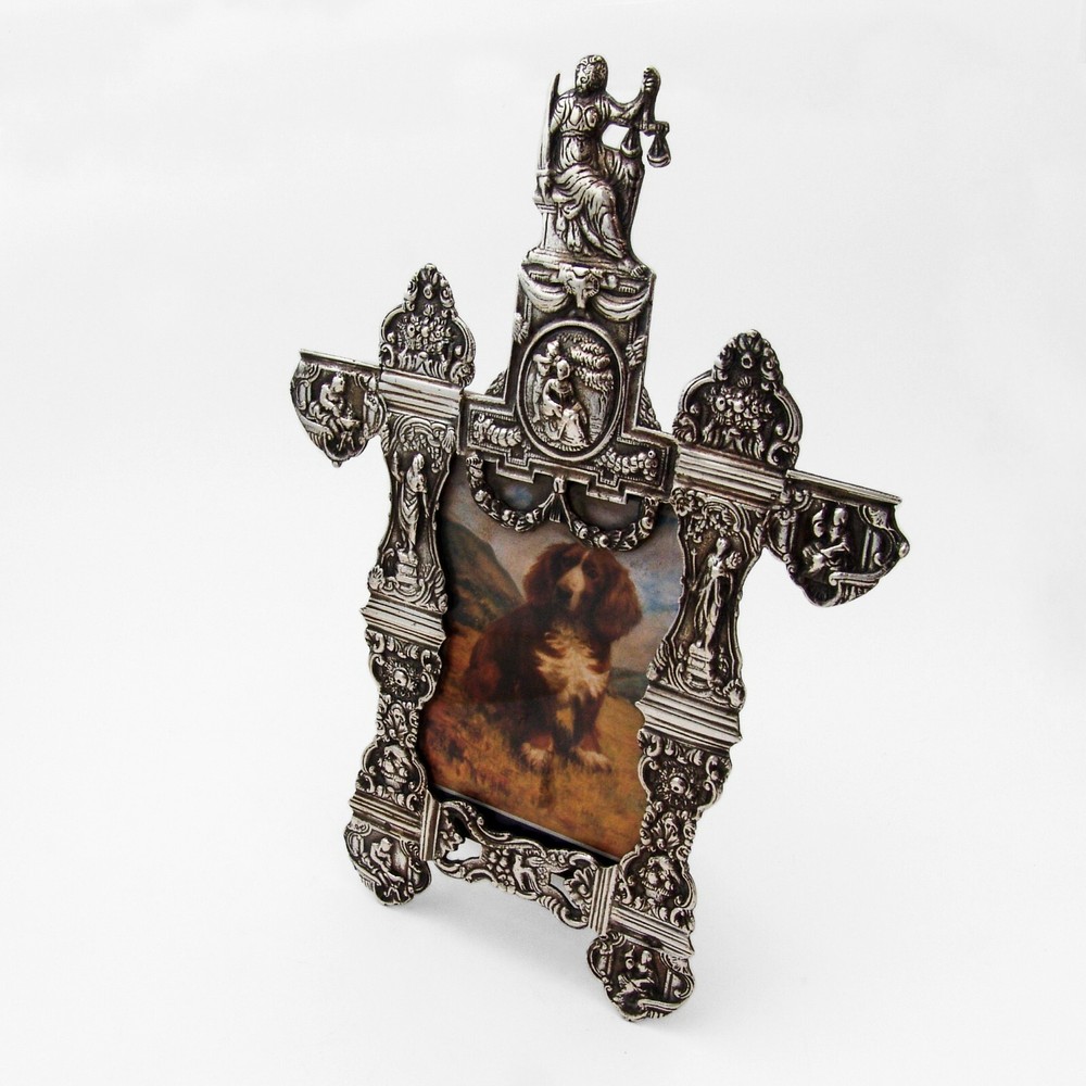 Ornate Figural Picture Frame Dutch Silver
