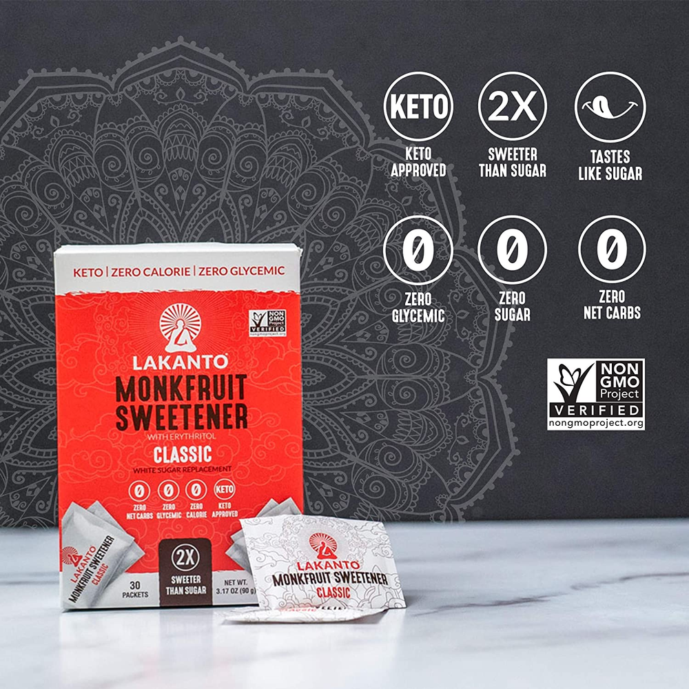 Lakanto Classic Monk Fruit Sweetener Packets -Classic, 30 Count