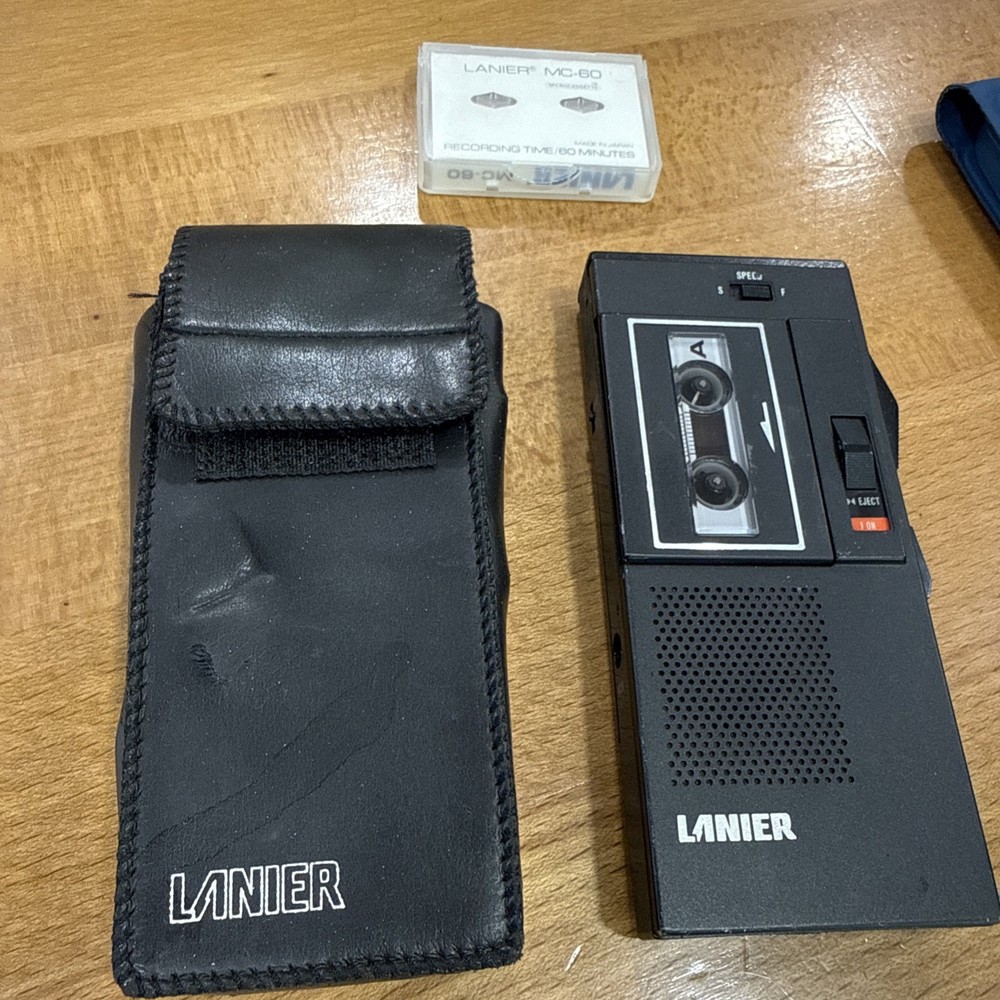 Lanier P-124 Microcassette Recorder And Leather Case - Untested