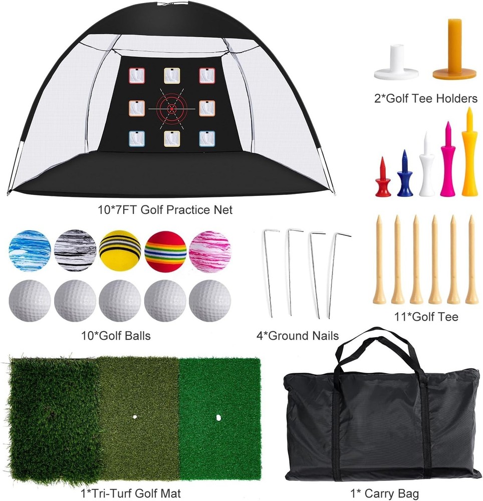 Golf Net, 10 x 7ft Backyard Practice net, Golf Hitting,Driving Net with mat f...