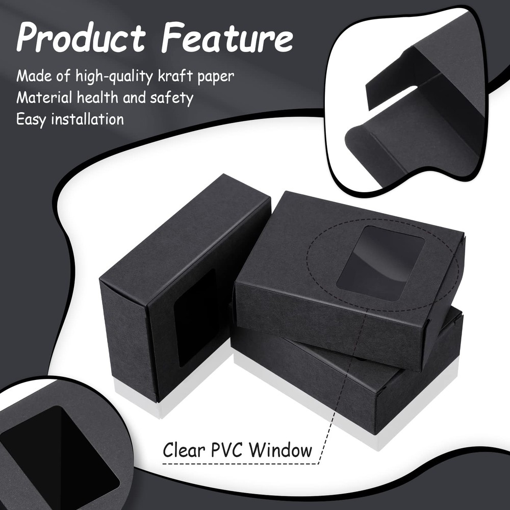 Spakon 60 Pieces Kraft Soap Boxes with Window Black Rectangle Inches,