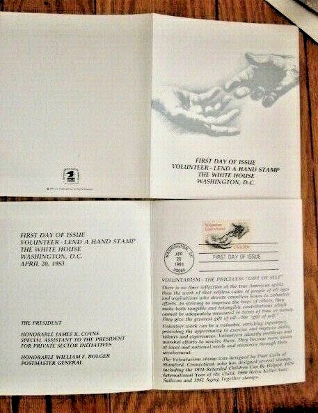 VOLUNTEER LENDING A HELPING HAND 1983 FIRST DAY CEREMONY FOLDER
