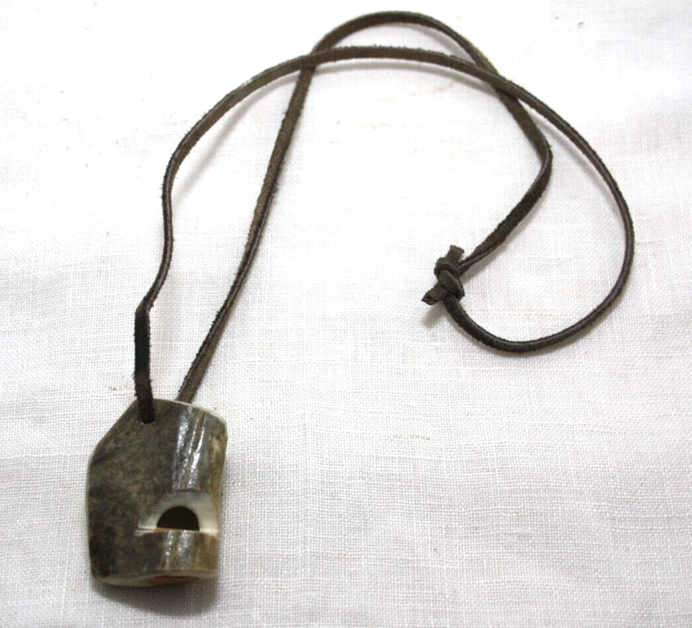Antler Whistle on Leather Strap