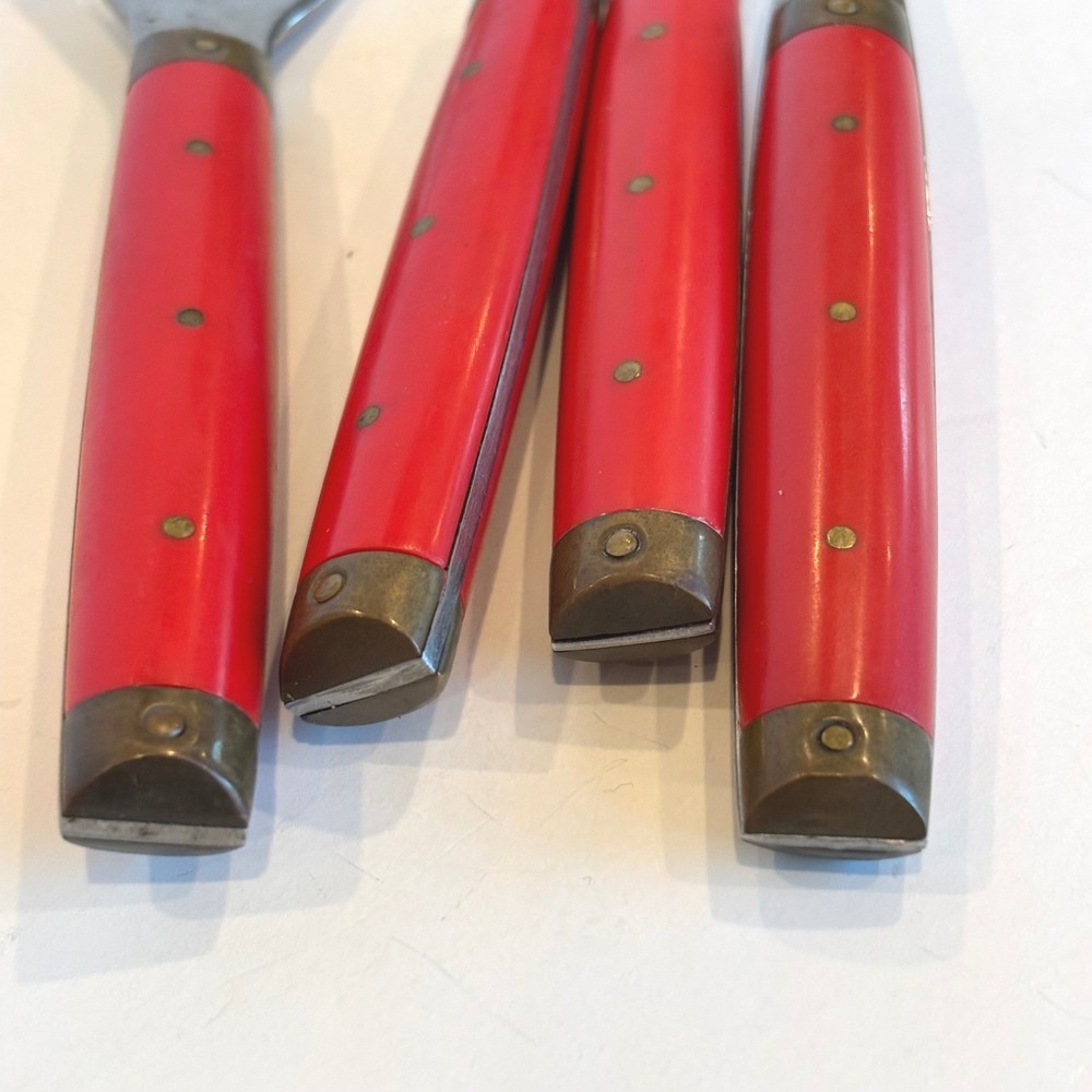 Vtg Melron Flatware Bistro Pattern Red Brass Bottle Opener Fork Knife Stainless