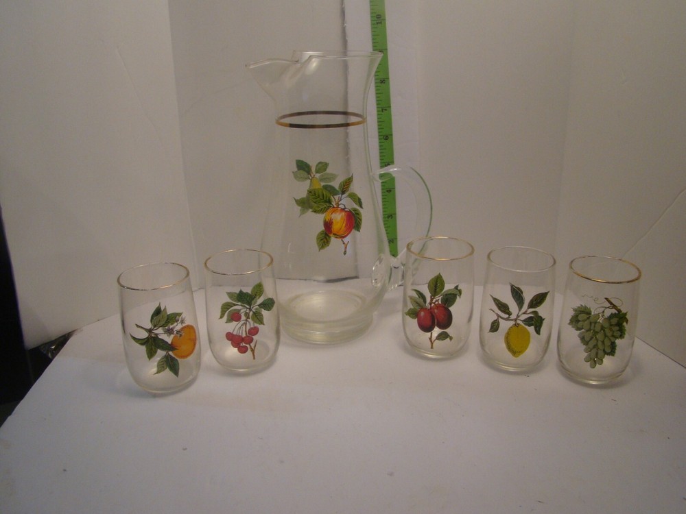 Glass Fruit Pitcher with 5 Glasses