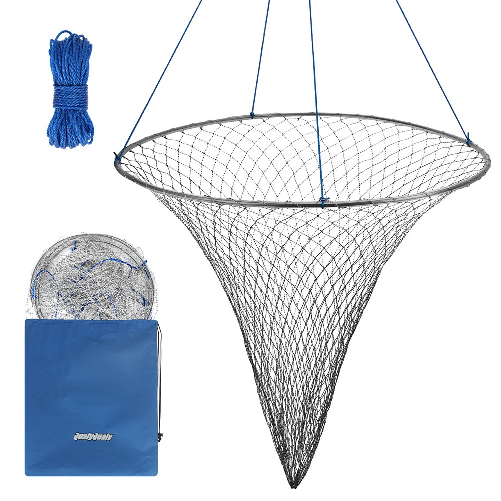 Bridge Pier Landing Net 32/39 Inch Foldable Drop Net Nylon Mesh with Pull Rope
