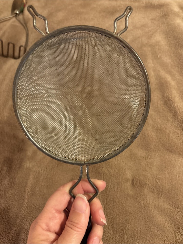 Vintage Wire Mesh Strainer Sifter Black Handle 12”