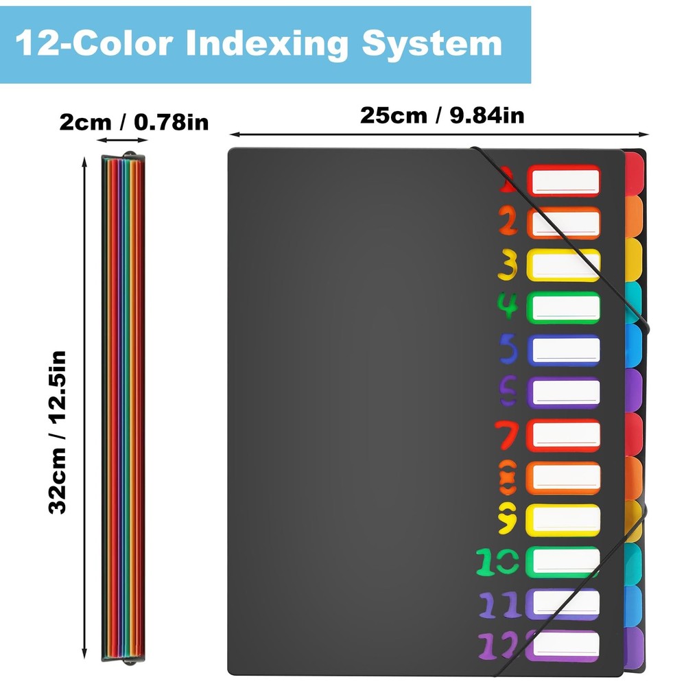 2 Pack Expanding File Folder with 12 Pockets, A4 Accordion Document Organizer...