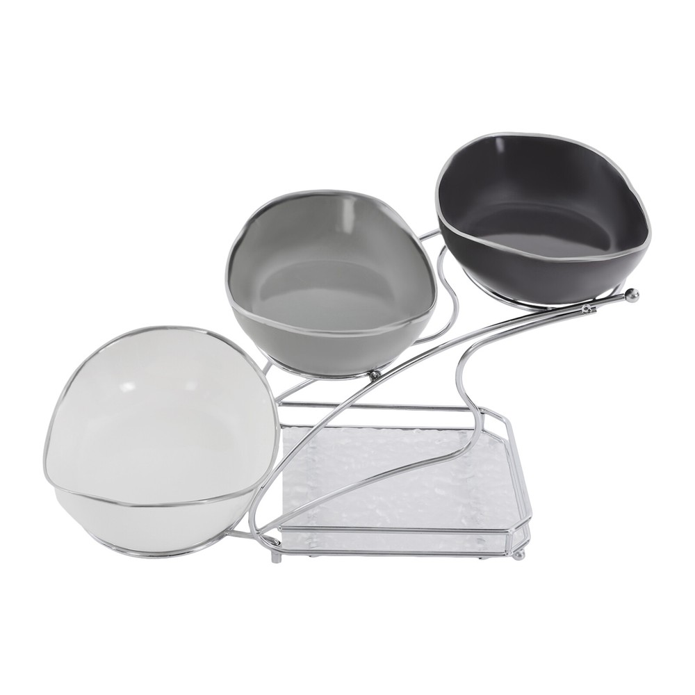 3 Tier Fruit Serving Bowls w/ Stand Fruit Serving Bowl Holder for Kitchen Silver