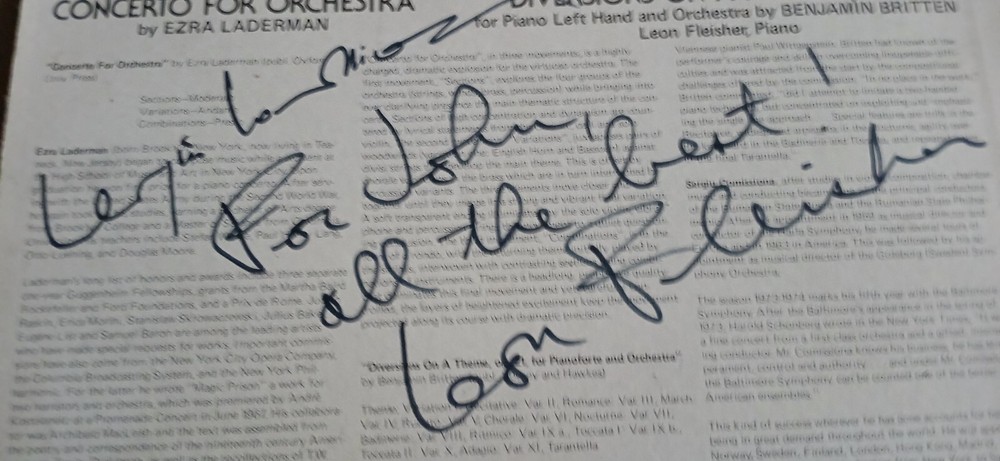 LEON FLEISHER & SERGIU COMISSIONA - SIGNED - BSO VINYL RECORD +