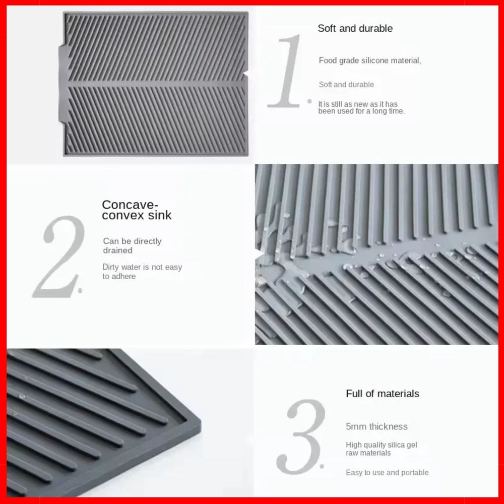 Extra large Silicone Sink Dish Draining Mat Kitchen Utensil Drying Board Pad