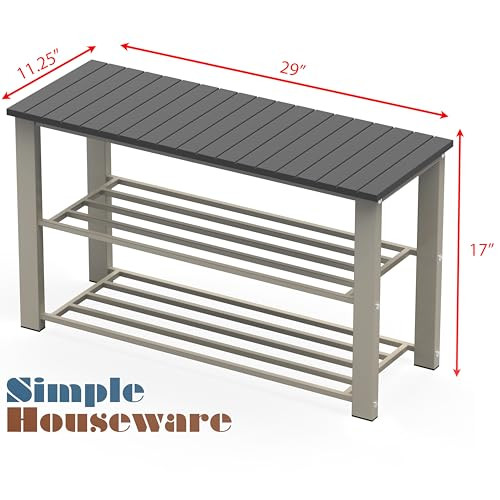 Wood Top Shoe Storage Bench for Entryway, Grey