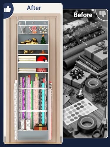 Hanging Gift Wrapping Paper Storage, Christmas Wrapper Bag Container, Long