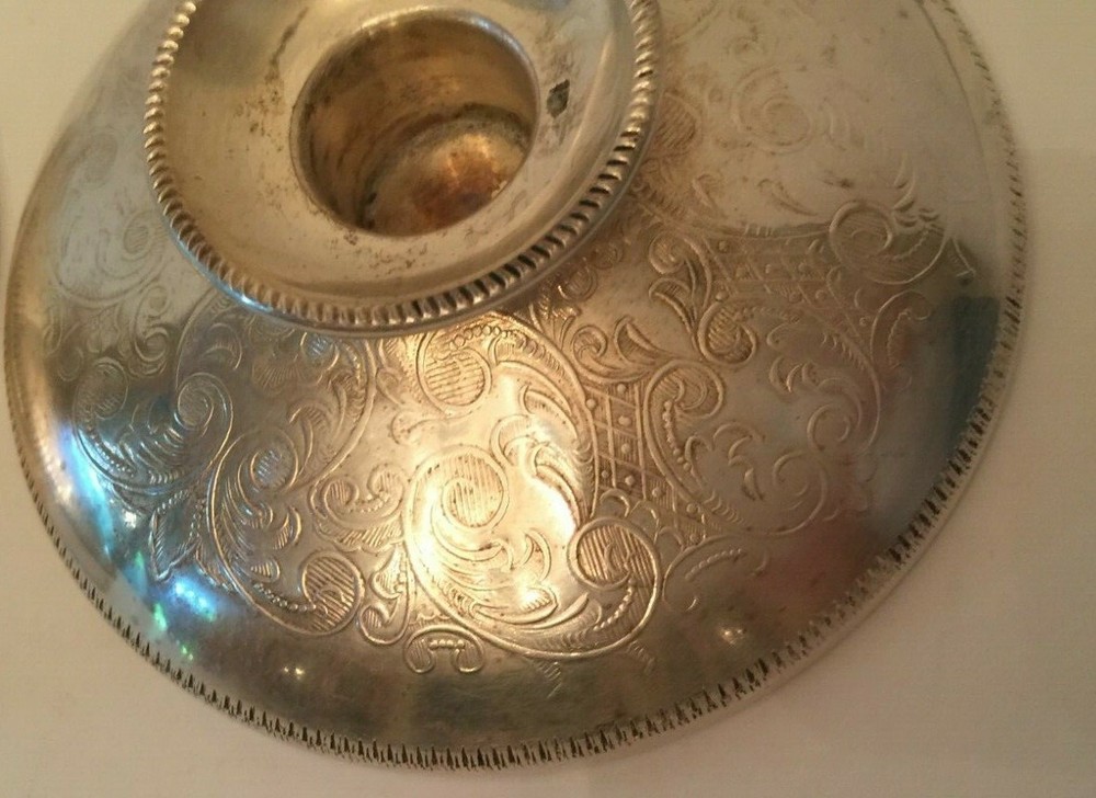 Antique Silverplate Round Candlesticks Elegant Scroll Design Made In England