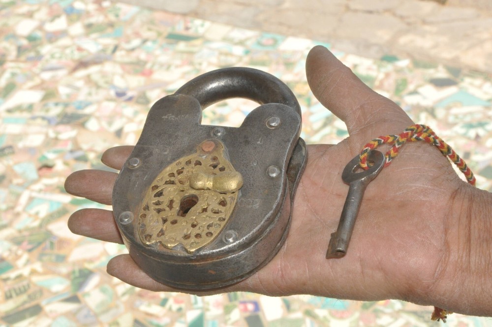 Vintage Iron Unique Shape Solid Brass Fitted Handcrafted Heavy Padlock