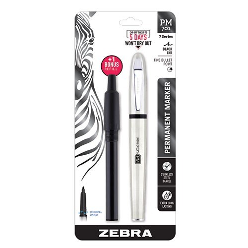Zebra PM-701 Permanent Marker Black Refillable Fine Bullet Point School Office