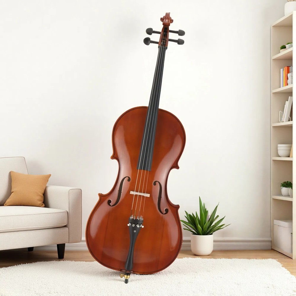 4/4 Full Size Solid Spruce Top Beginner Acoustic Cello Set - Bag Natural Bow