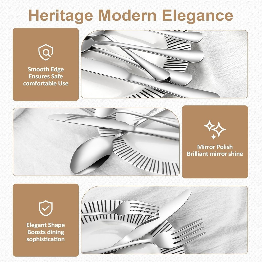 20 Piece Silverware Set Stainless Steel Flatware Service for 4 Dishwasher Safe