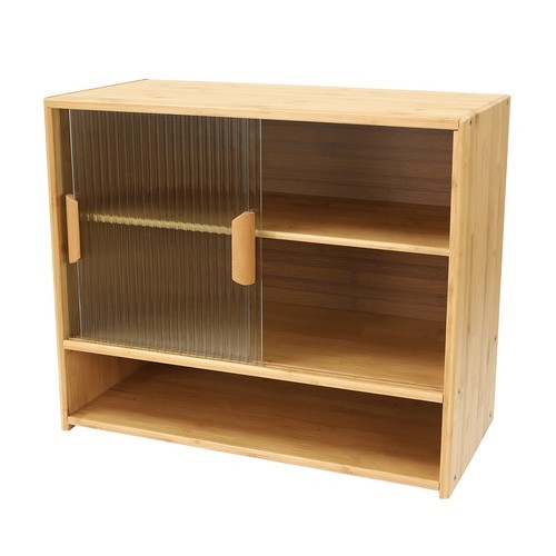 Kitchen Sideboard Bamboo Storage Cabinet with 2 Sliding Door Cupboard Sideboard