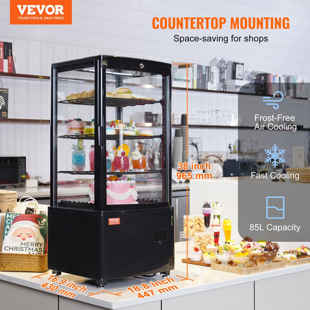 VEVOR 3 Cu.Ft Refrigerated Display Case Bakery Countertop Refrigerator w/ LED