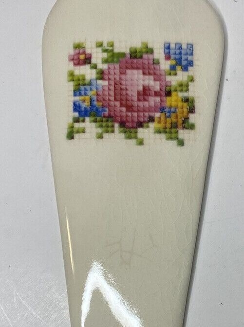 Harker Needlepoint Pottery Pie Cake Server Rare piece