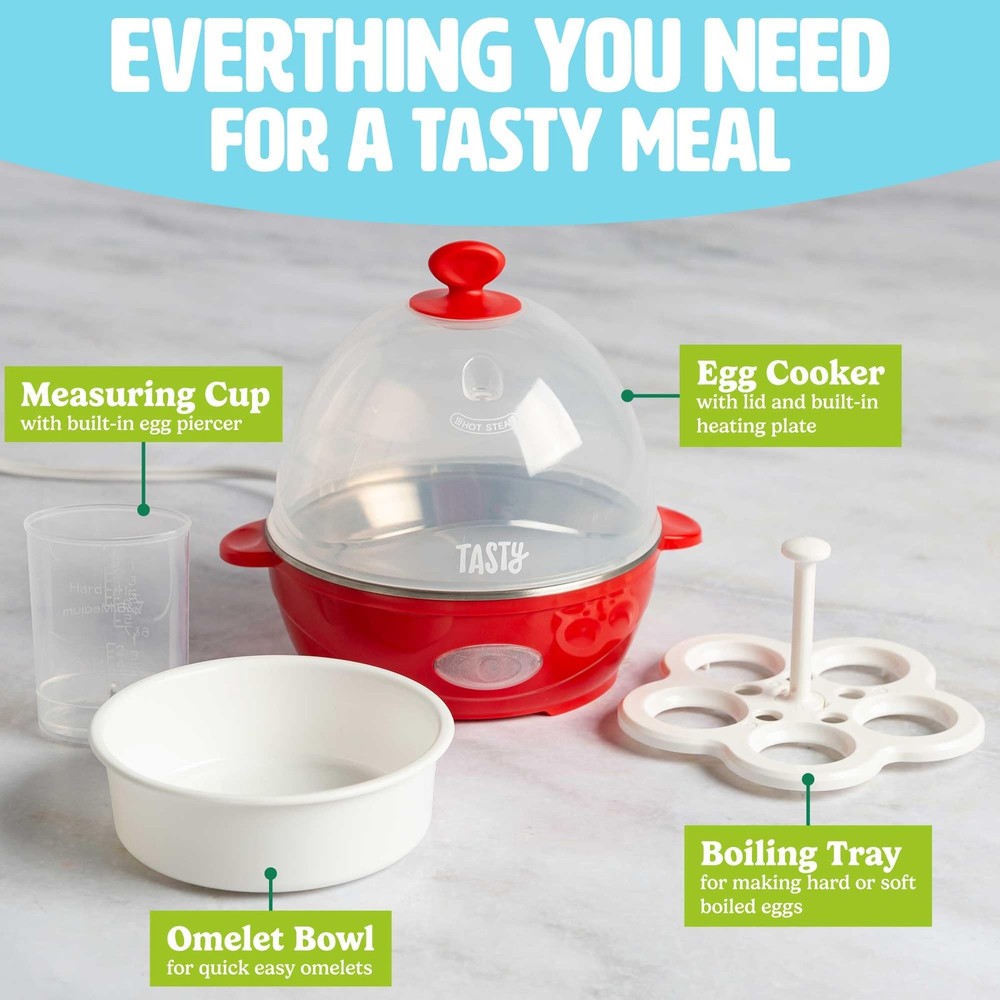 Mini Rapid Egg Cooker 5 Capacity Hard Boiled Omelets Auto Shut Off Red
