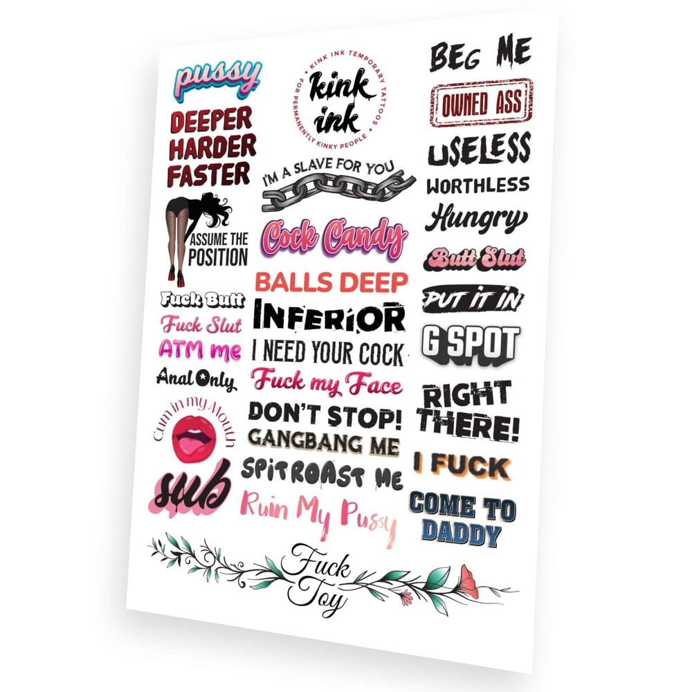 Kink Ink - 31 x Hardcore Words and Phrases Temporary Medium, Multicolor