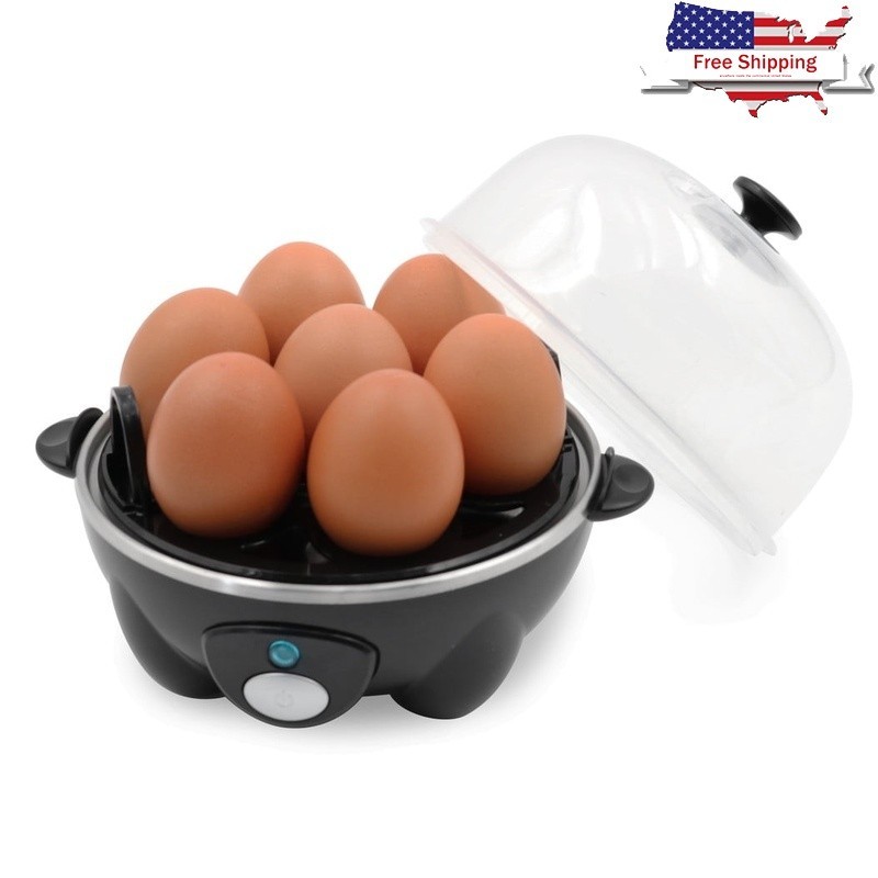 Automatic Egg Cooker 7 Eggs Soft Medium Hard Boiled Timer Poaching Tray New
