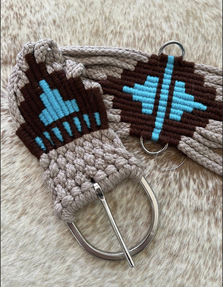 30” Size Western String Girth Cinch Teal Aztec Design