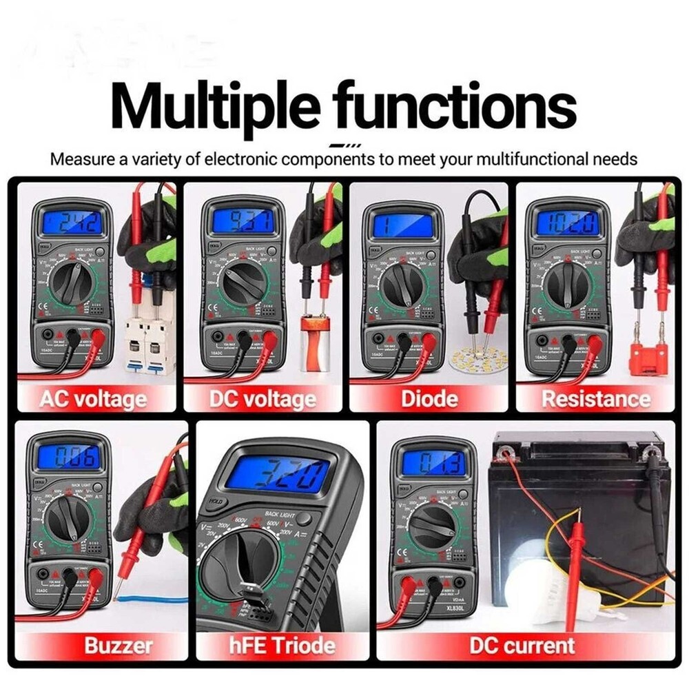 Multifunction Digital Multimeter 1999 Counts AC/DC Volt Current Ohm Tester Meter