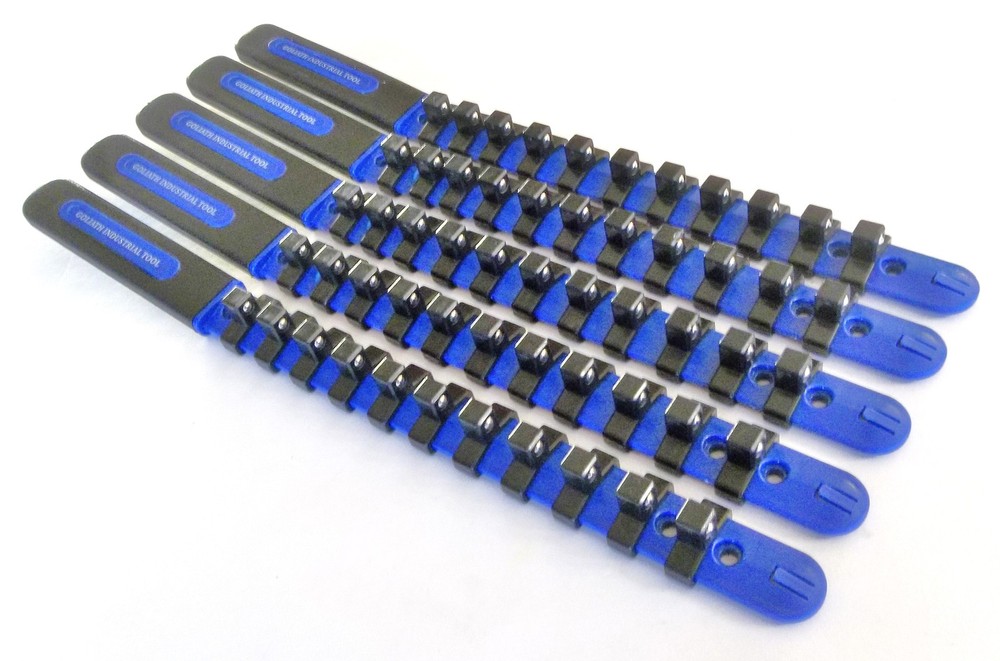 5 GOLIATH INDUSTRIAL 3/8" ABS PLASTIC SOCKET RAIL HOLDER ORGANIZER BLUE SR38BB