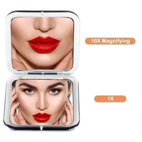 Compact 10X Magnifying Makeup Mirror for Travel, Small Pocket Mirror Black