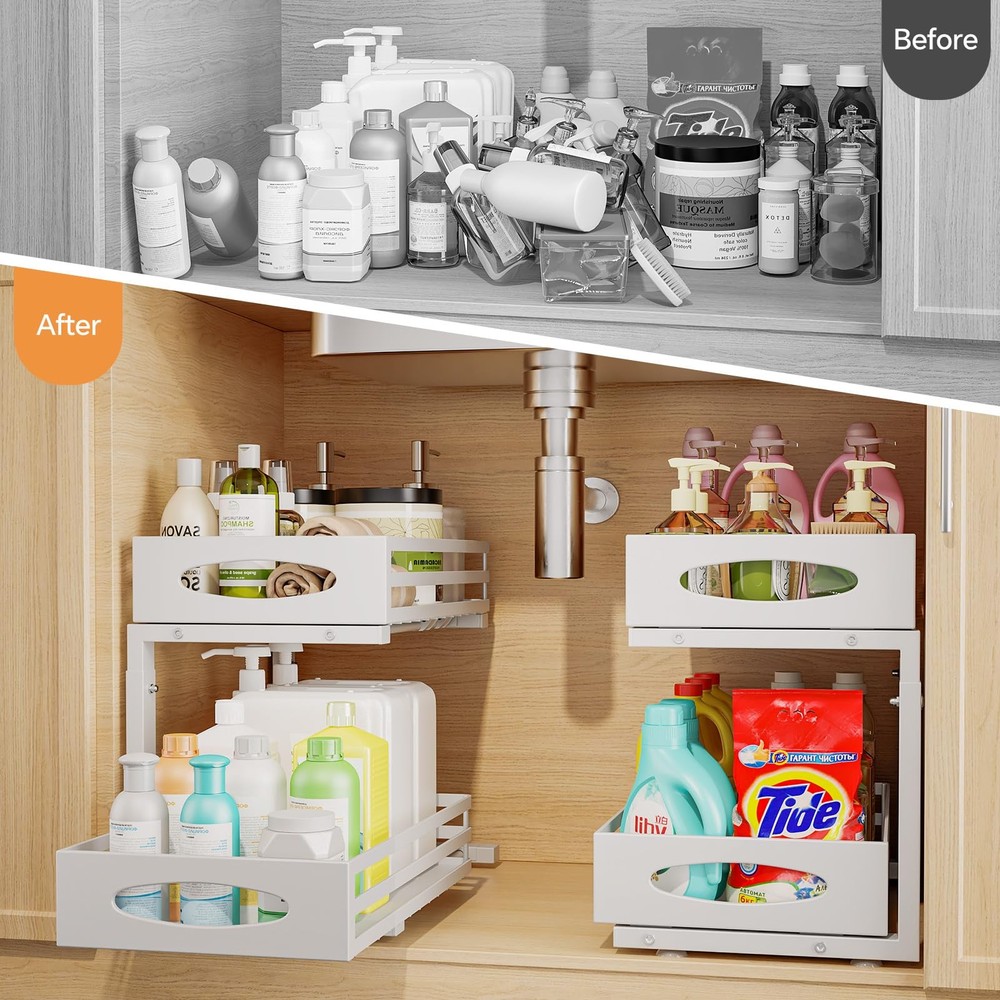 Under Sink Organizer, 2 Tier Organizers and Storage, 2Pack, White