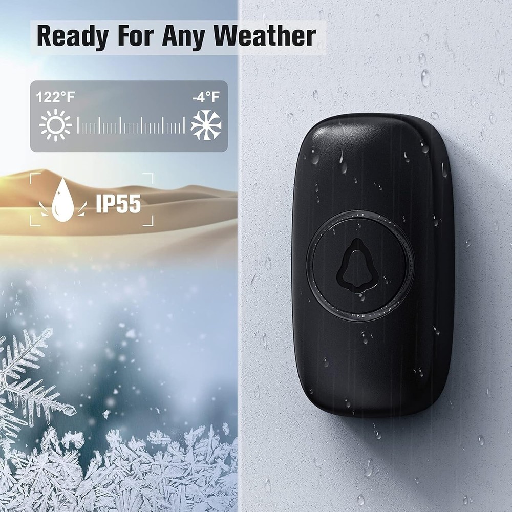 Long-Range Wireless Doorbell - 1,000ft, Weather-Resistant & Memory Function