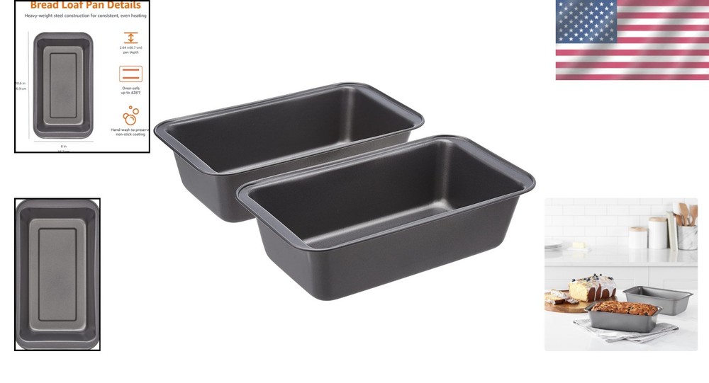 Heavy-Duty Rectangular Baking Loaf Pans, 9.5 x 5 Inches, Oven Safe & Nonstick
