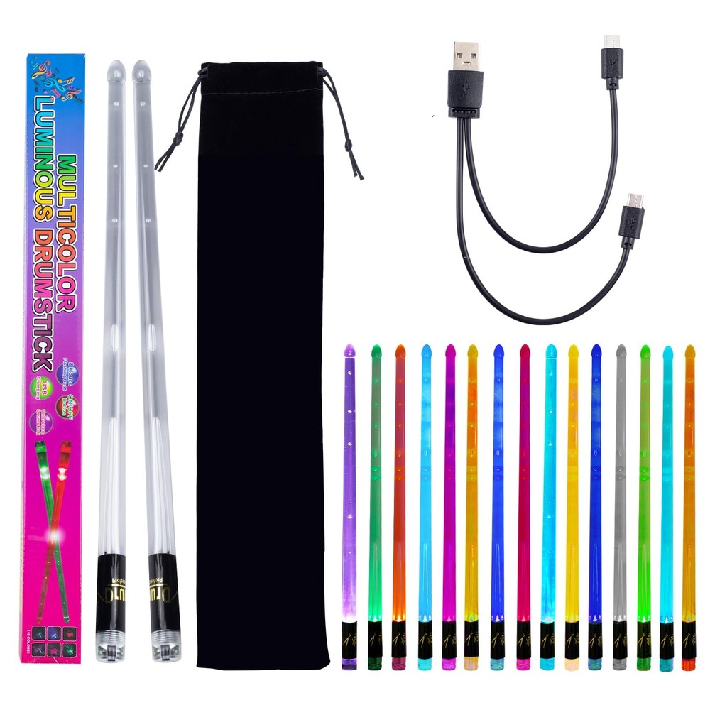 Light Up Drum Sticks Rechargeable 15 Color Changing Led Personalized Drumstic...