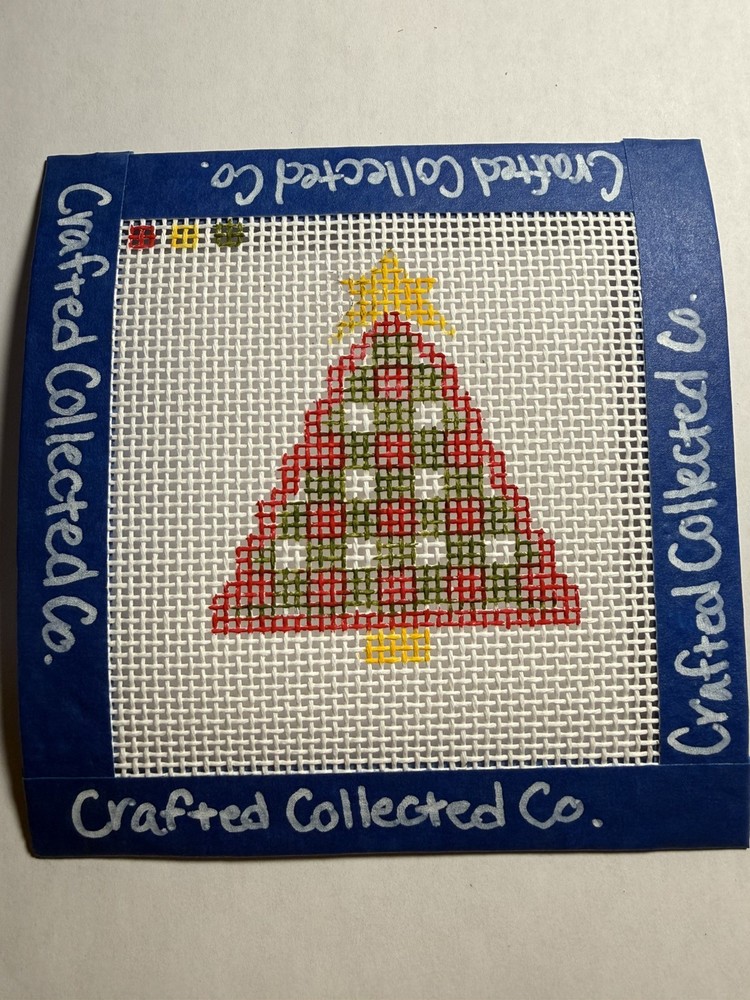 Hand-Painted Christmas Tree Needle Point Canvas ￼