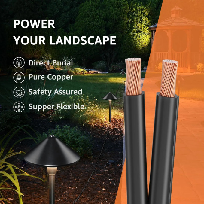 100FT 16/2 Low Voltage Stranded Copper Electric Wire for Landscape Lighting Wire