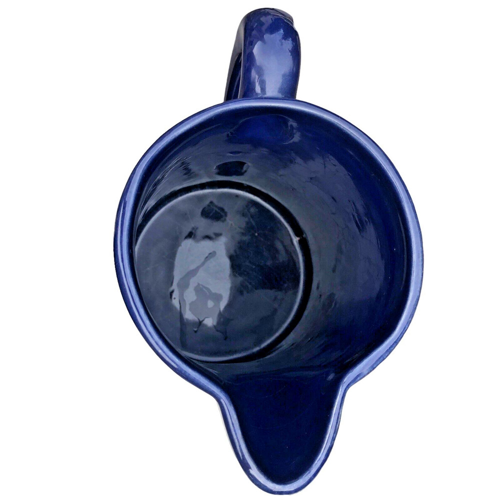 Cobalt Blue 8 ½" Tall Pottery Water Pitcher Style Sturdy Handle EUC