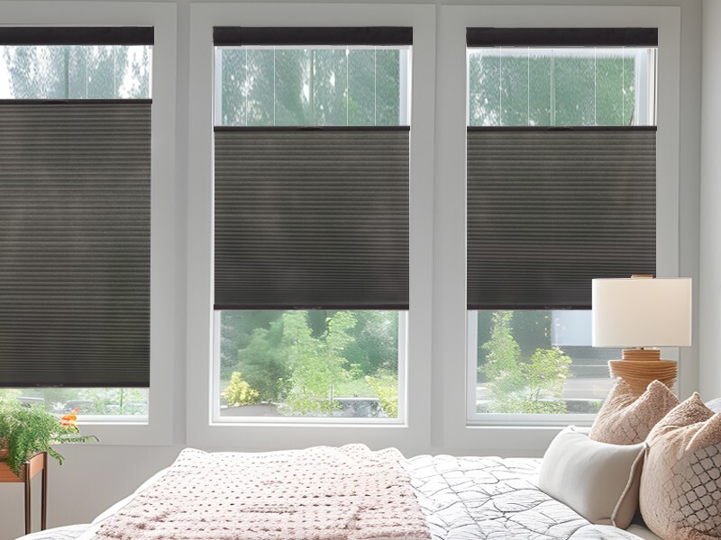 No Drill Top Down Light Filtering Black Cellular Shade Cordless Honeycomb Blinds